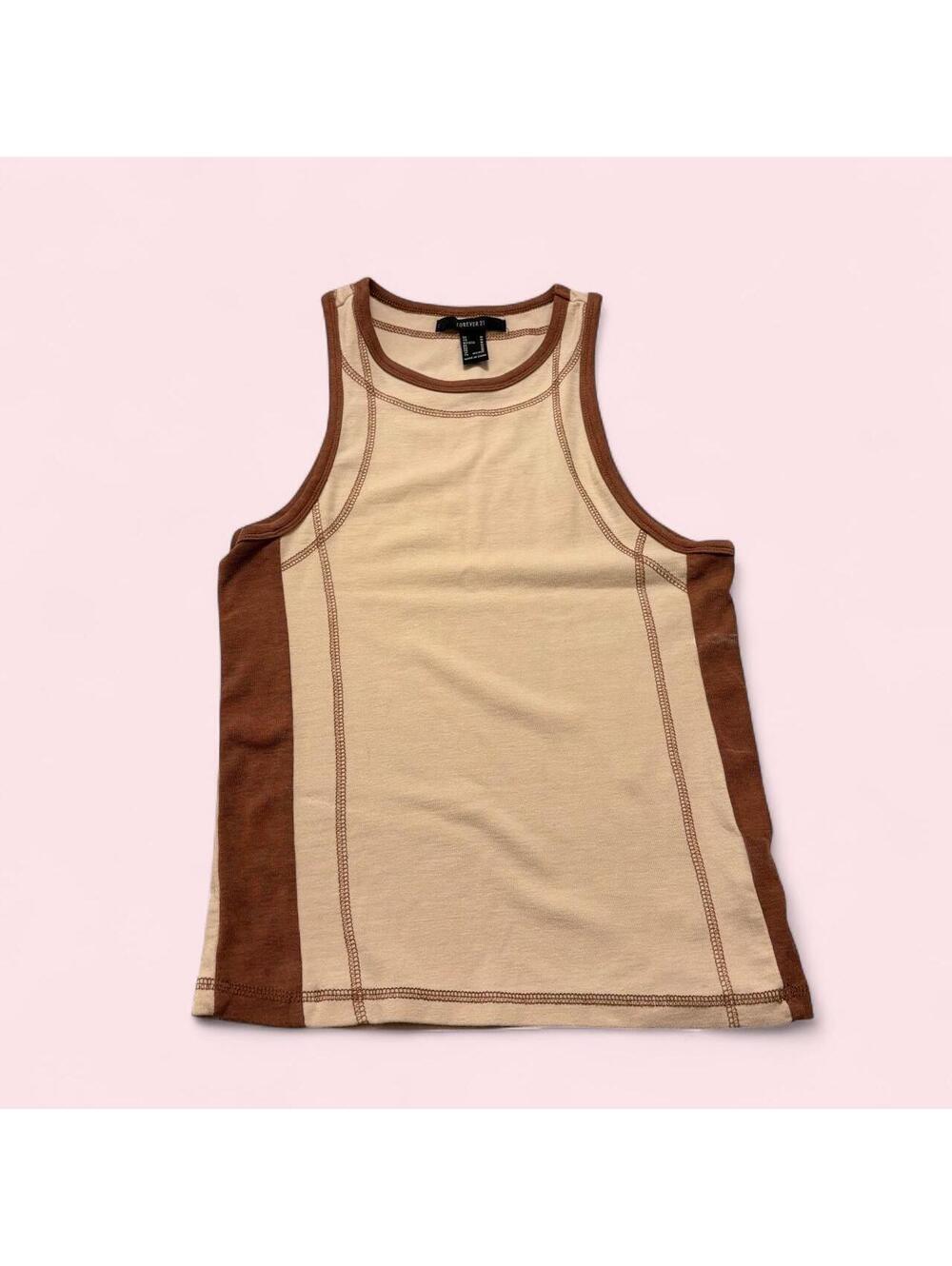 Color block Forever 21 cream and brown color block tank top in a M